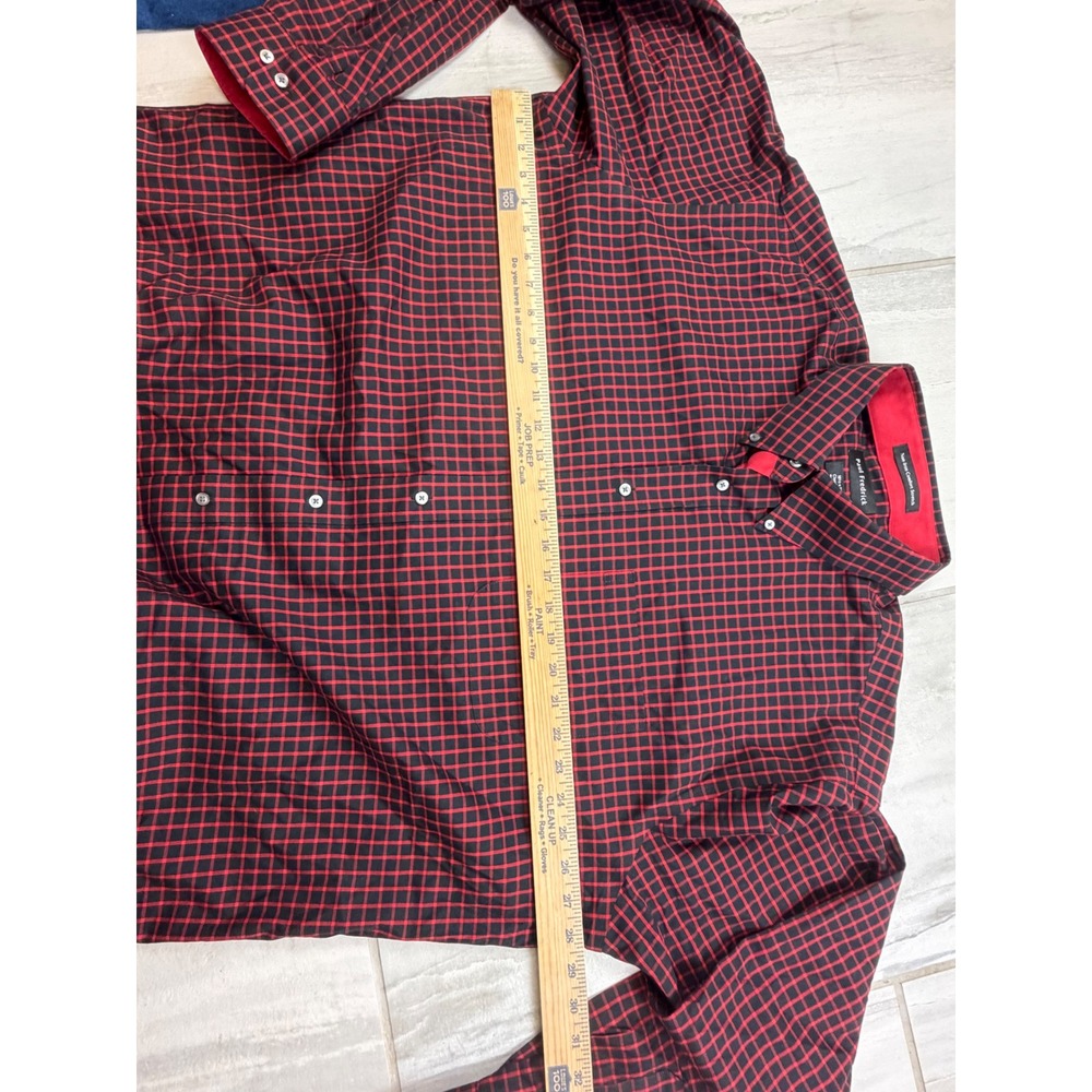 Paul Fredrick Mens Non-Iron Comfort Stretch Shirt Red Black Grid Check 18.5 x 38 - Picture 3 of 5